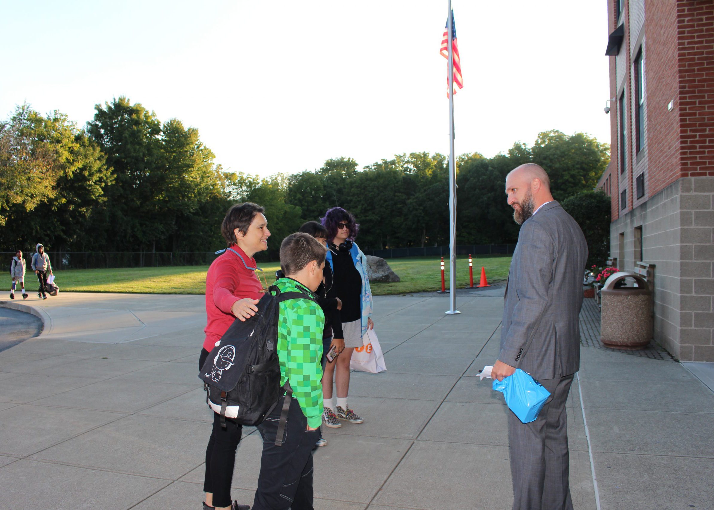 Principal Maesano welcomes students on the first day