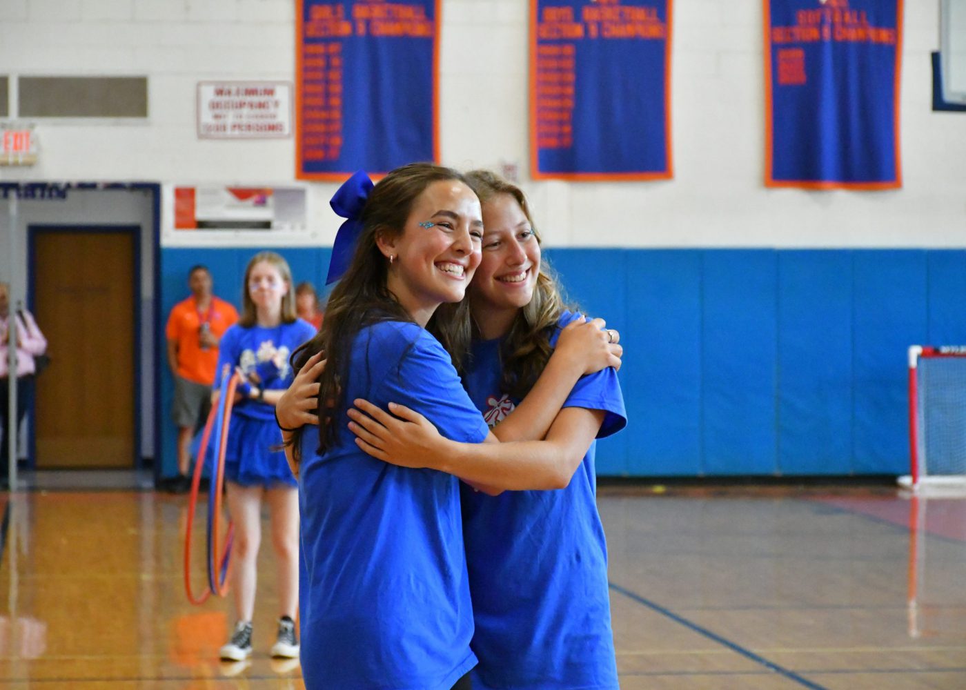 students smile for the camera at the pep rally